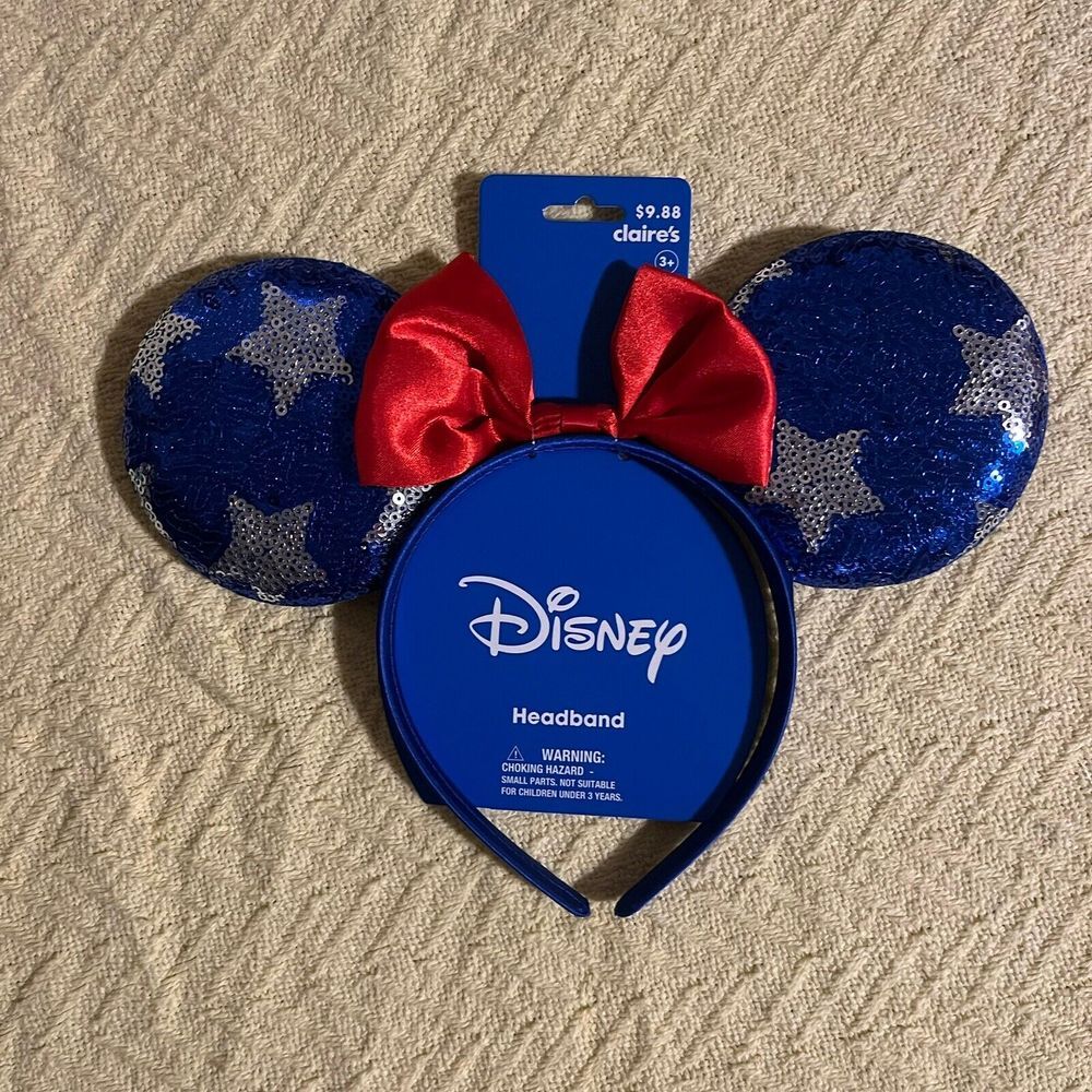 NEW Claire's Disney Minnie Mouse Red White Blue Sequined Headband - Vacation
